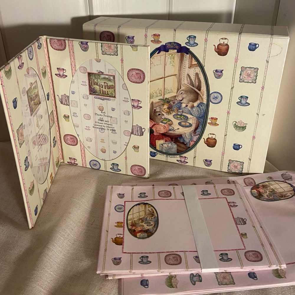 Susan Wheeler HOLLY POND HILL frame Stationery Box Set Vintage 90s Rabbit Tea